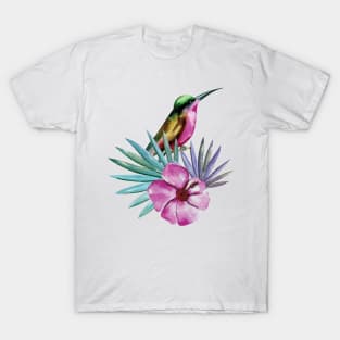 Watercolor Tropical Jungle Hummingbird with Palm Trees T-Shirt